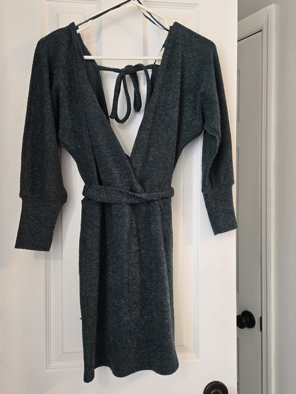 HARPER Knit Belted V-Neck Dress Heathered Forest Green